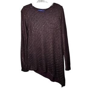 Apt 9 Women’s Purple Lined Pullover Sweater Sequins Asymmetrical Size Medium